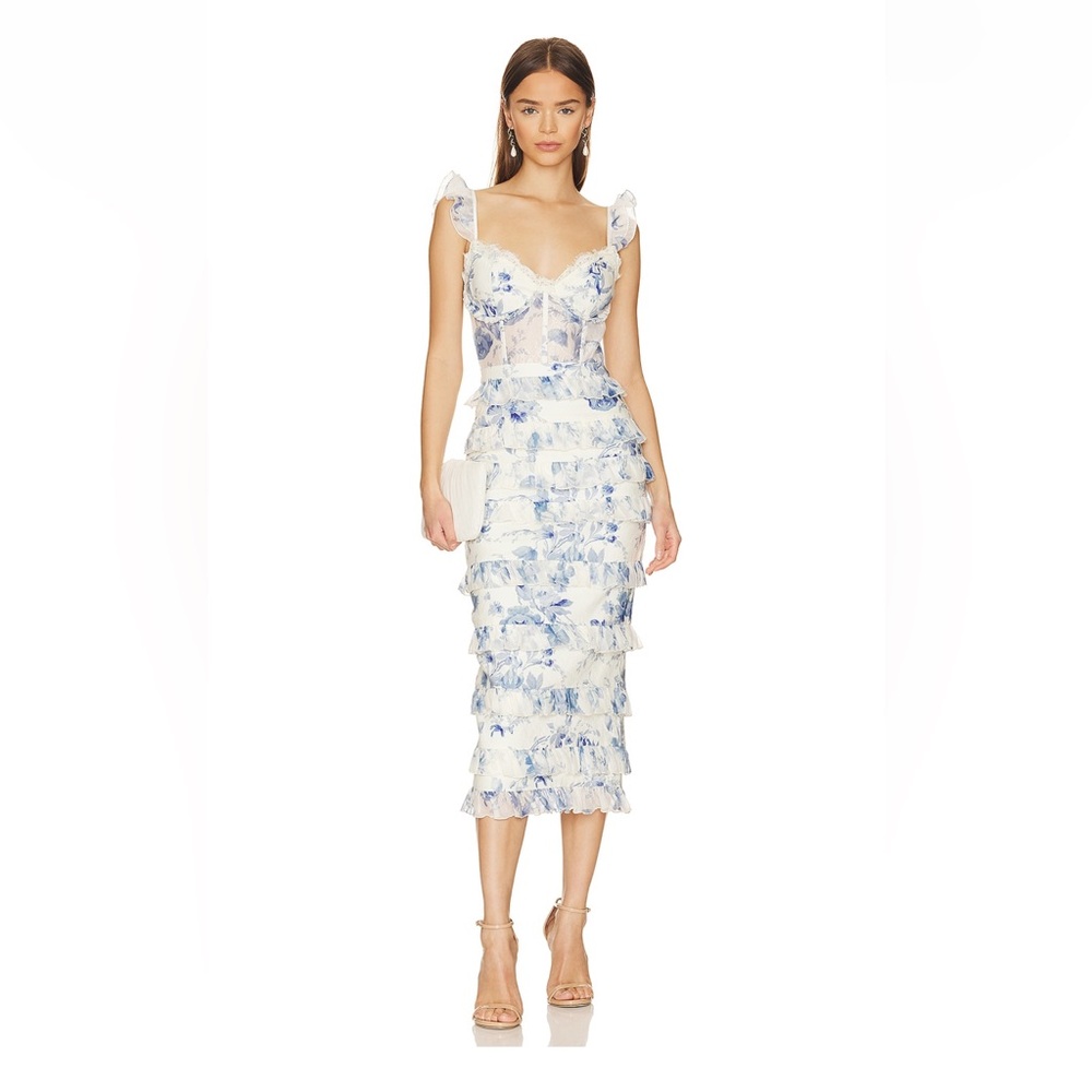 V. Chapman Blue and White Floral Midi Dress